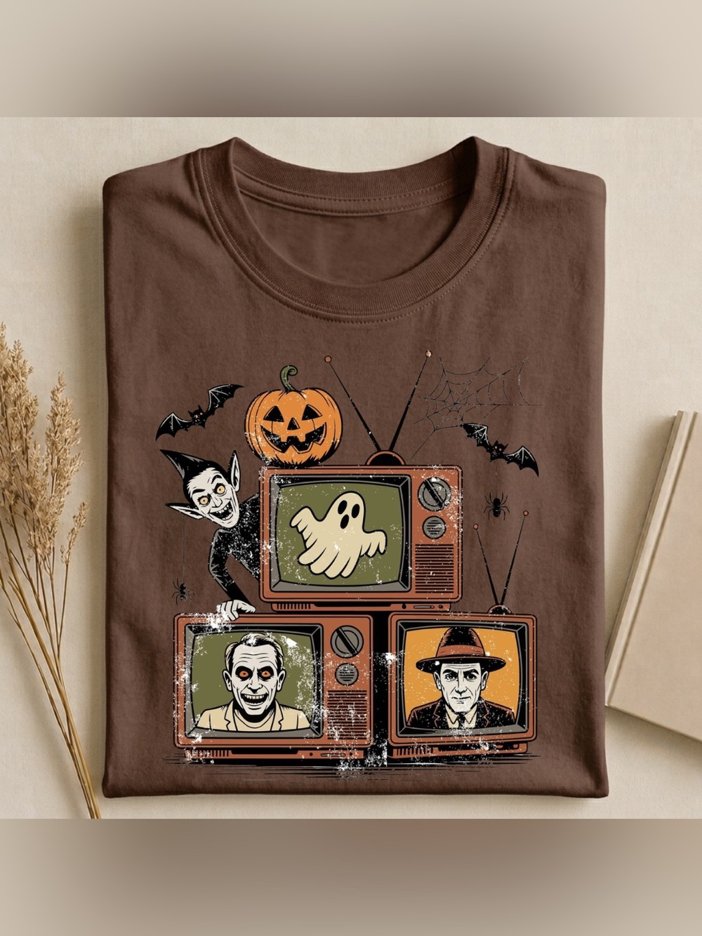 Unbranded Dark Brown Halloween Monster TV Graphic Tee